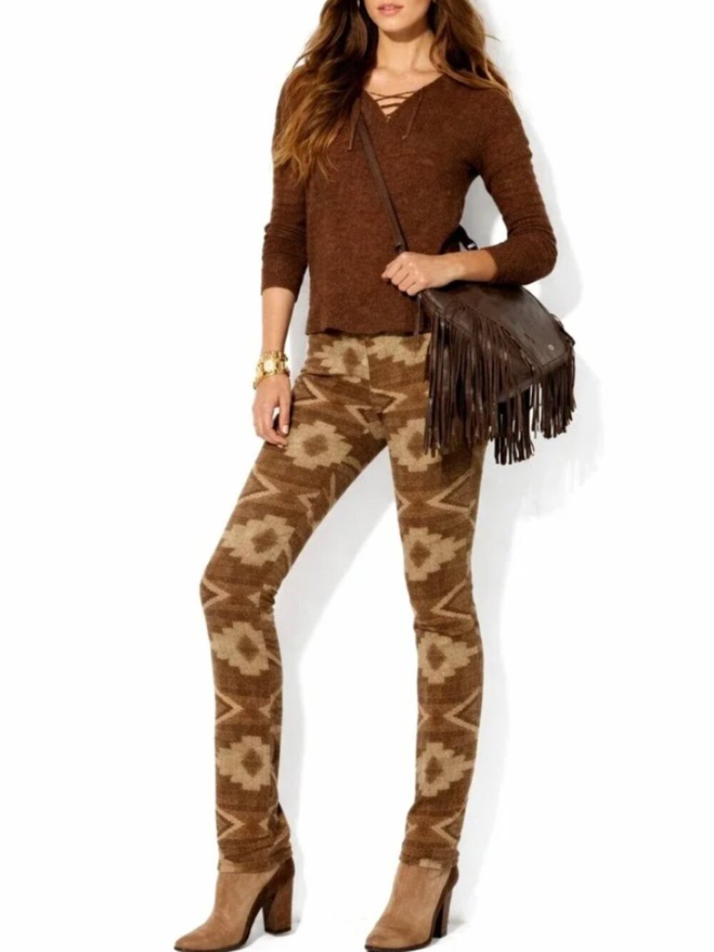 RALPH LAUREN JEANS Co Southwestern Brown Boho Skinny Aztec Print size 8